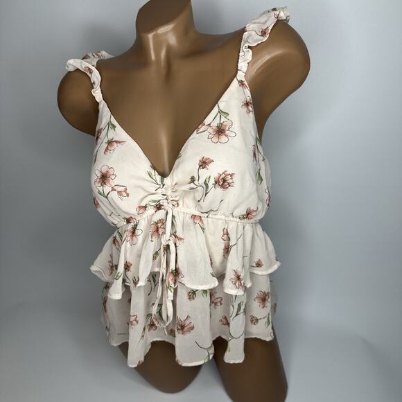 Forever 21 Womens Medium Peplum Floral Tiered Coquette Tank Top Soft Fairycore - Picture 9 of 9